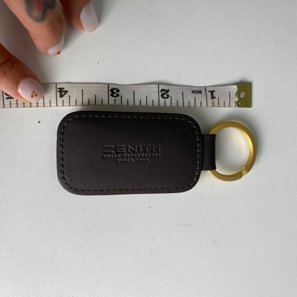 Zenith Swiss Watchmakers Brown Leather Keychain Hand Made in Italy Gold Ring